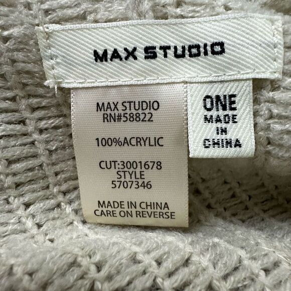 Max Studio Womens Open Front Oversized Wrap Sweater Beige Knit Fringe Lagenlook - Picture 4 of 7